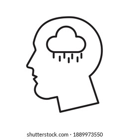perfil con diseño de ilustración vectorial de tipo de línea de psicólogo con lluvia en la nube