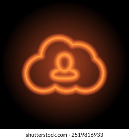 Profile, cloud simple icon vector. Flat design. Orange neon on black background.ai