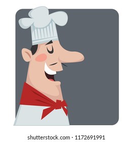 Profile of the cook. On a gray background. Logo for a cafe or restaurant. Vector illustration in the style of flat.