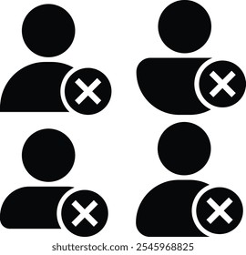 Profile with crossmark icon set. user with cross. Profile avatar with crossmark symbol.
User account confirmation disapproved. 
