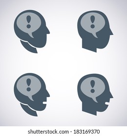 Profile Design With Cloud And Exclamation Point Icon. Icon Set .  Human Head Symbol. Vector