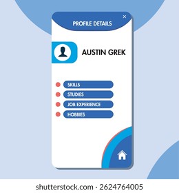 Profile details UI card. Vector illustration