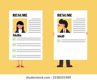 Profile differences. Businessman and woman presenting their work profile for employment