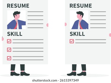 Profile differences. Two businessmen present his working profile for hiring.

