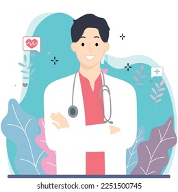 Profile of a doctor standing, doctor illustration, vector profile icon, portraits