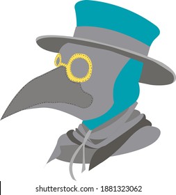 Profil des Arztes während der Pest mit Vogelmaske und Hut
