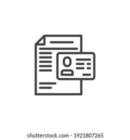 Profile document line icon. Personal info linear style sign for mobile concept and web design. Identity document outline vector icon. Symbol, logo illustration. Vector graphics