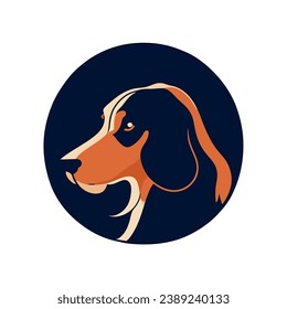 Profile of a dog's head in flat style. Dog head logo design. Abstract colorful dog face. Vector illustration. Sticker design. Animal logo design template. Sticker design for dog shows, diplomas, medal