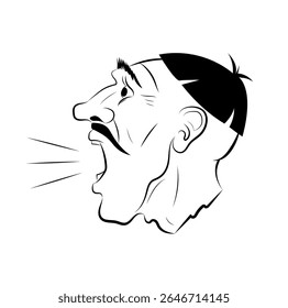 Profile drawing of a male screaming head on a white background. Vector art illustration