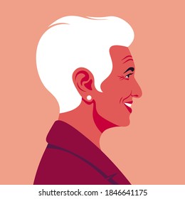 Profile of an elderly Latin American woman. The face of the grandmother is on the side. Business avatar. Vector flat Illustration