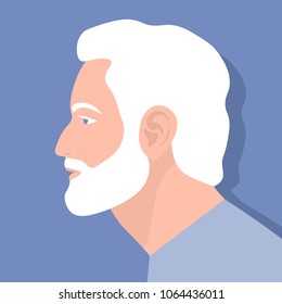 Profile of an elderly man. The face of the pensioner is on the side. Avatar. Vector Flat Illustration