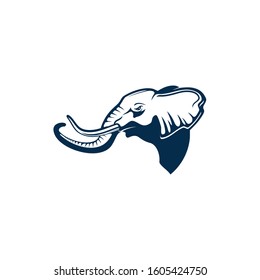 Profile of elephant head isolated jungle mammal mascot. Vector elephas with trunk and tusks