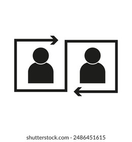 Profile exchange icons. User swap vector. Arrows and avatars. Black and white.