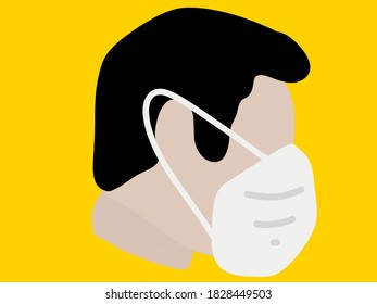Profile face of a person wearing mask on a yellow background