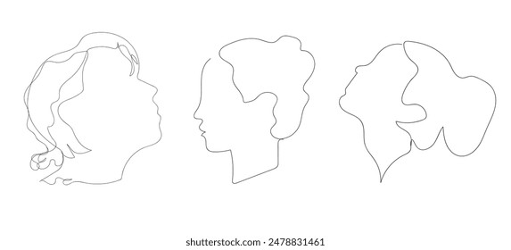 Profile face of woman, beauty continuous line art, contour of face in profile. Girl silhouette contour for cosmetics, beauty, health and spa. Outline style woman. Vector illustration