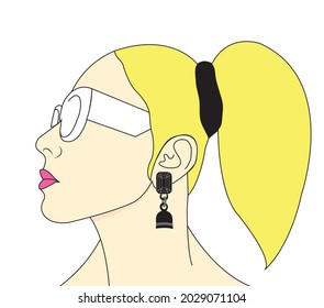 profile of fashionable vector illustration woman face with blond hair wearing accessories