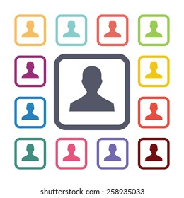 profile flat icons set. Open round colorful buttons. Vector 