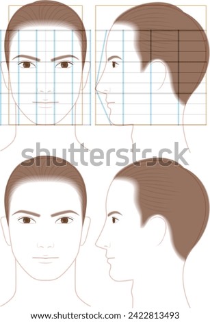 The profile and front face of a man with a dignified impression. illustration of face proportions Stock photo © 