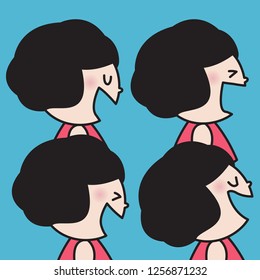 Profile Funny Cute Girl With Her Four Style Of Happy Laughing Facial Expression Concept Card Character illustration