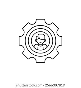 Profile with Gear Line Icon. linear style sign for mobile concept and web design. Outline vector icon.