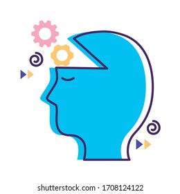 profile with gears mental health flat style icon vector illustration design