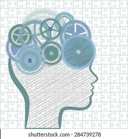 Profile with gears, scribble, and full puzzle background pattern 