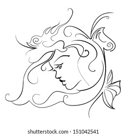 Profile of a girl with butterflies
