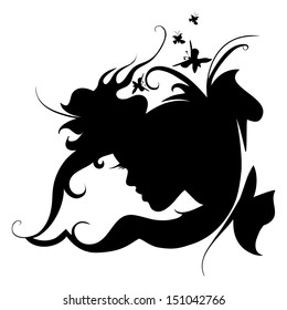 Profile of a girl with butterflies