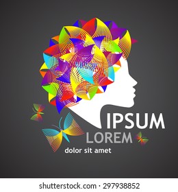Profile of a girl with colorful abstract hairstyle. Vector
