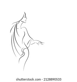 profile of a girl contour drawing lineart. logo beauty salon. vector illustration isolated white background. empty space for text. lettering the words beauty.