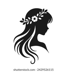 Profile of a girl with flowers in her hair. Silhouette