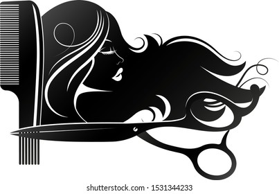 Profile of a girl with hair and comb scissors