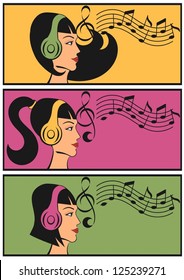 profile of a girl with headphones music banner