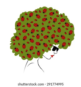 Profile of a girl with ladybugs hair volume
