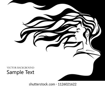 Profile of girl with long hair, vector