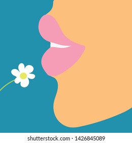 Profile of the girl's face with flower. Vector illustration