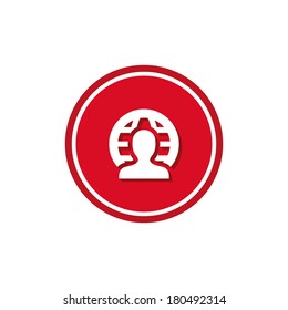 profile globe icon, red circle background