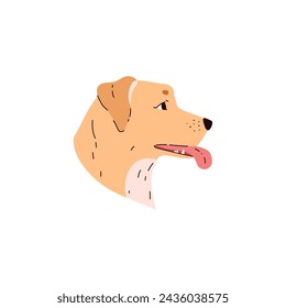 Profile of a Golden Labrador Retriever with his mouth open and his tongue hanging out. Flat vector dog head design for icons, logos or pet illustrations.