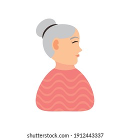 profile grandmother character in cartoon style white background vector illustration