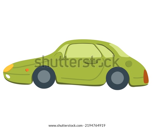 Profile\
of a green or light green cartoon car. Hatchback car side view.\
Vector illustration isolated on white\
background