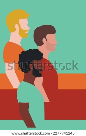 Profile group of men of different ethnicity, multi racial concept illustration