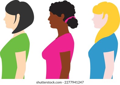 Profile group of women of different ethnicity, multi racial concept illustration