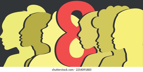 profile Group of Women different races profile in different shades, Women's Day banner  vector illustration
