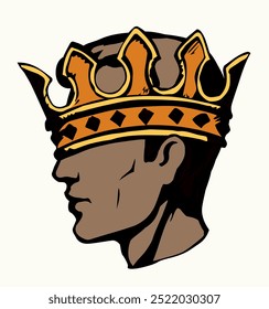 Profile of a handsome man with too big crown. Vector drawing