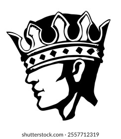 Profile of a handsome man with too big crown. Vector drawing