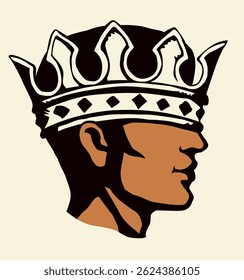 Profile of a handsome man with too big crown. Vector drawing