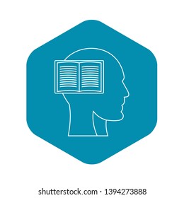 Profile head with book icon. Outline illustration of profile head with book vector icon for web