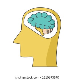 profile head with brain icon over white background, vector illustration