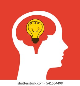 profile head with bulb light icon over red background. colorful design. vector illustration