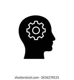 Profile Head with Gear Icon Representing Mental Process and Technology Thinking